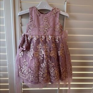 Elegant Floral Embroidered Dress with Bow Headband